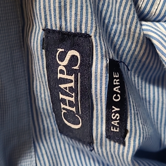 Chaps Easy Care Men's BLUE Striped  Long Sleeve Button Down Shirt. Large - Picture 6 of 9